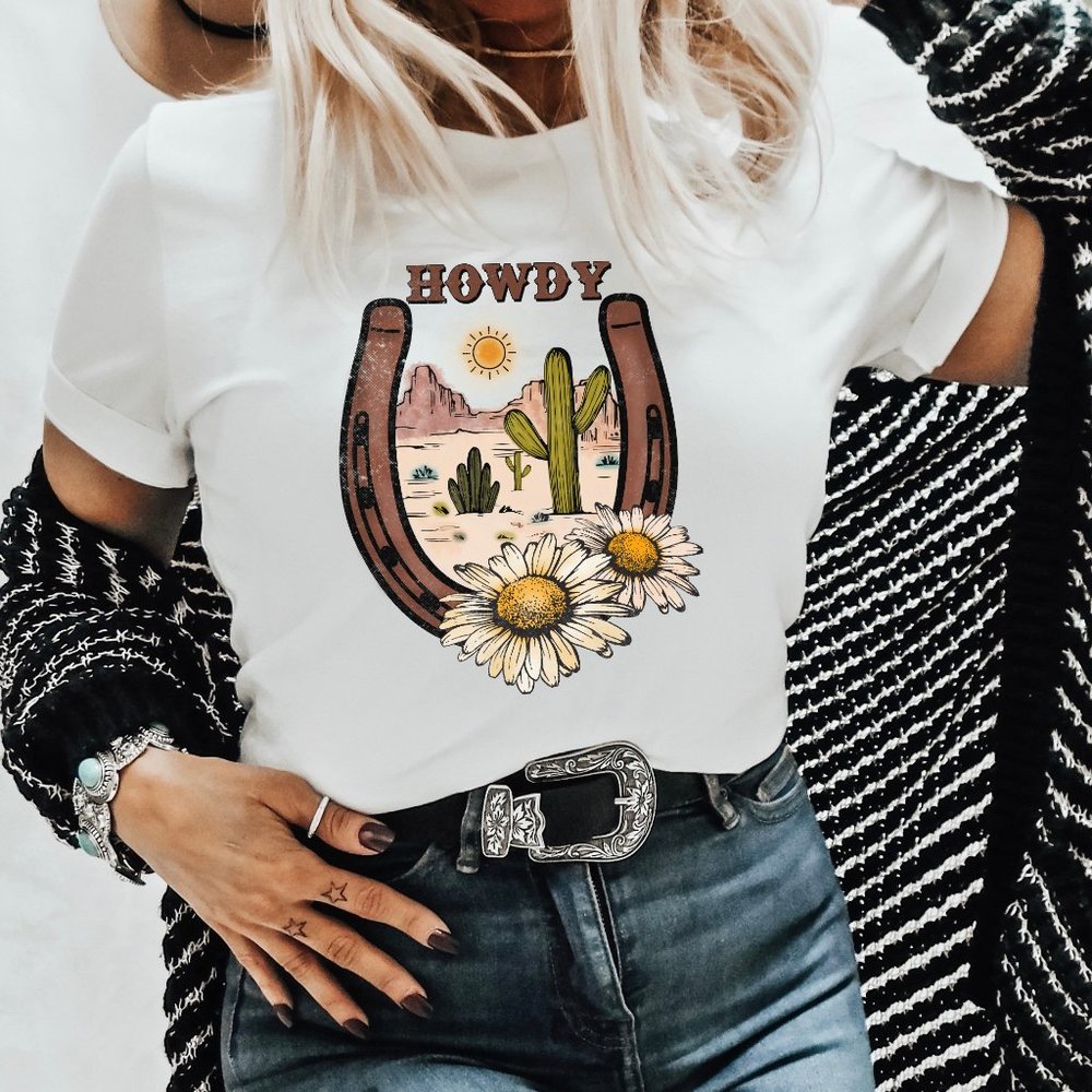 Howdy Western Boho Graphic T-shirt Unisex Cotton Short Sleeve Tee